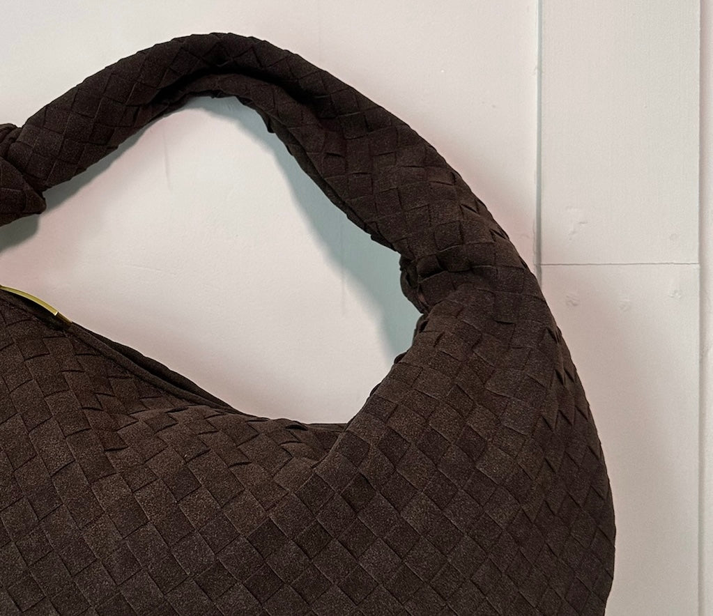 MONA MAXI FAUX SUEDE HANDBAG IN WALNUT