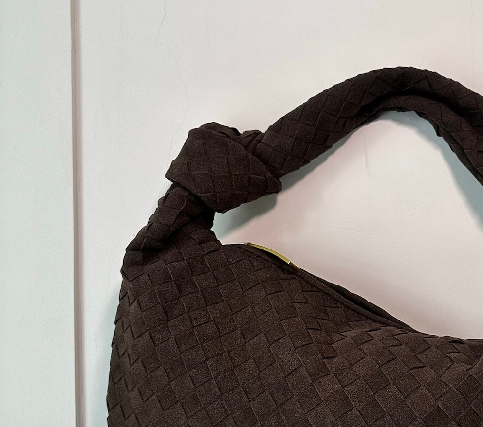 MONA MAXI FAUX SUEDE HANDBAG IN WALNUT