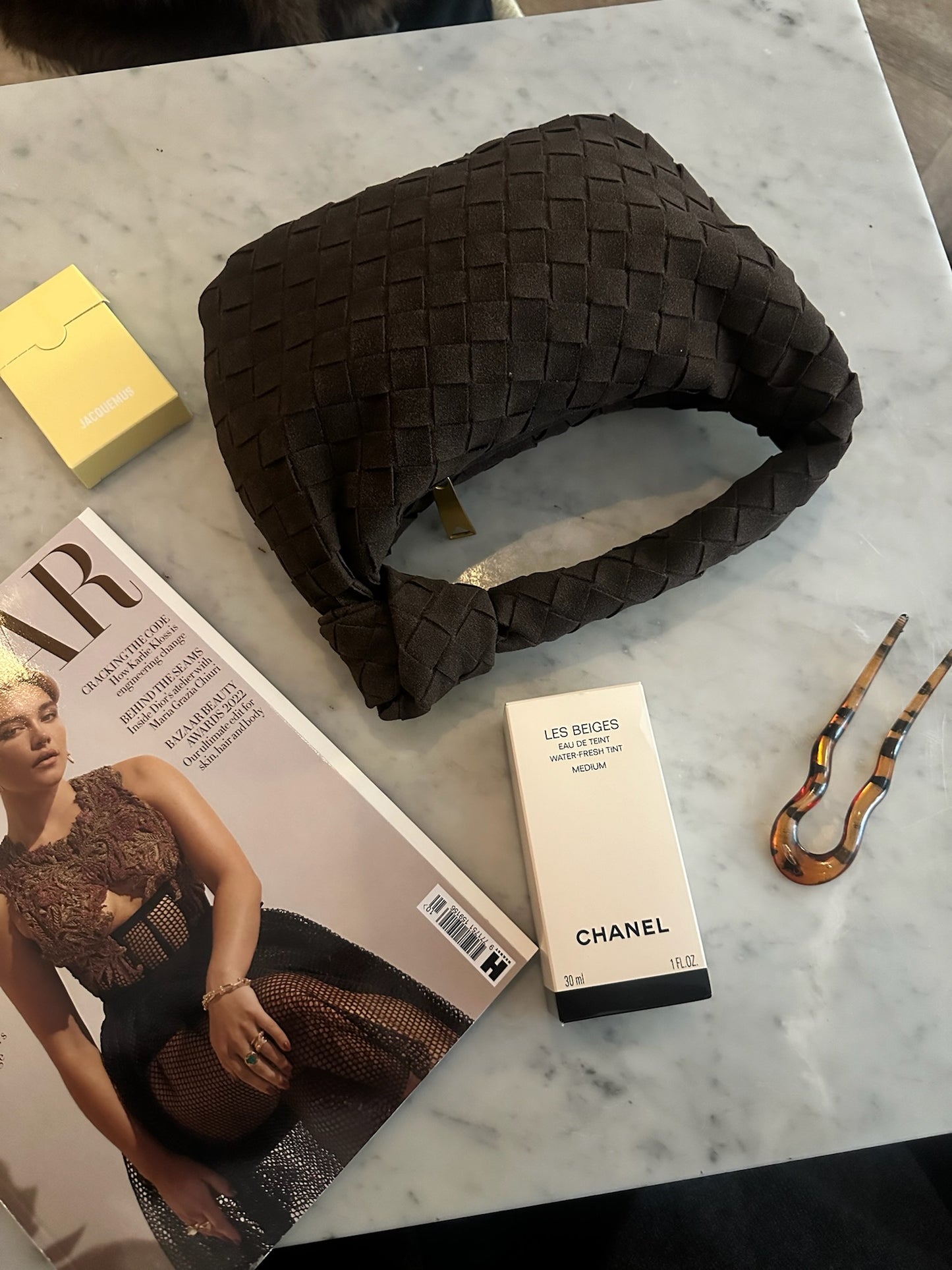MONA MINI FAUX SUEDE WOVEN HANDBAG IN WALNUT