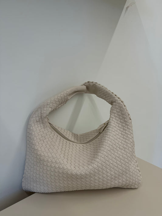 ALINA FAUX LEATHER WOVEN HANDBAG IN COCNUT