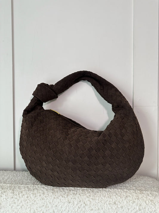 MONA MAXI FAUX SUEDE HANDBAG IN WALNUT